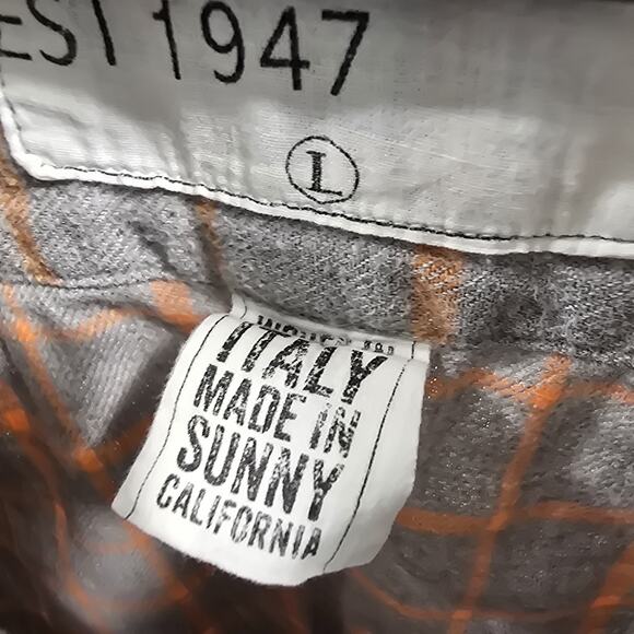 Frank & Eileen Shirt Womens Large Gray Orange Plaid Flannel Windowpane Barry - Picture 8 of 13